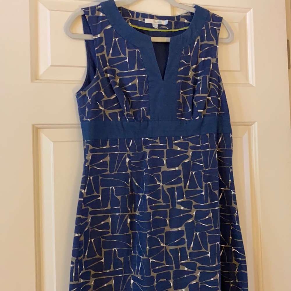 Boden Navy Taupe White Geometric Sheath Dress Us 8